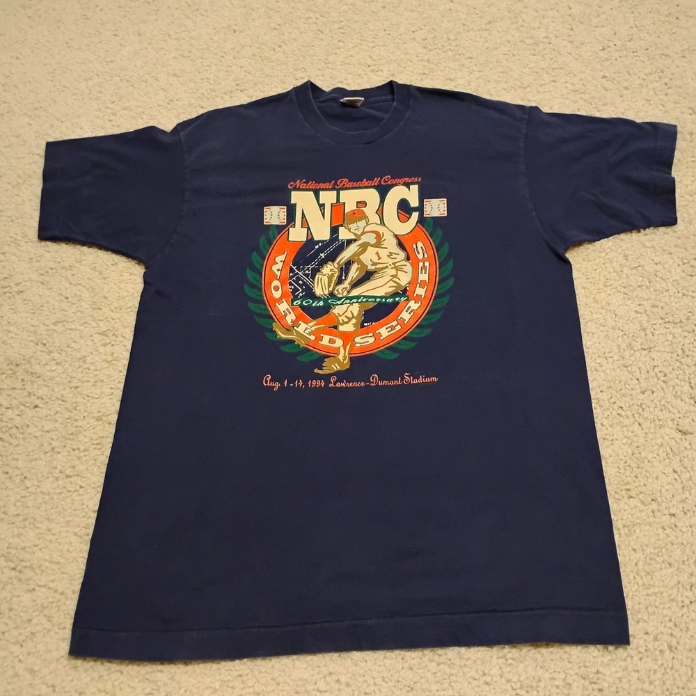 Vintage National Baseball Congress Shirt Mens XL Blue NBC Single Stitch USA 90s